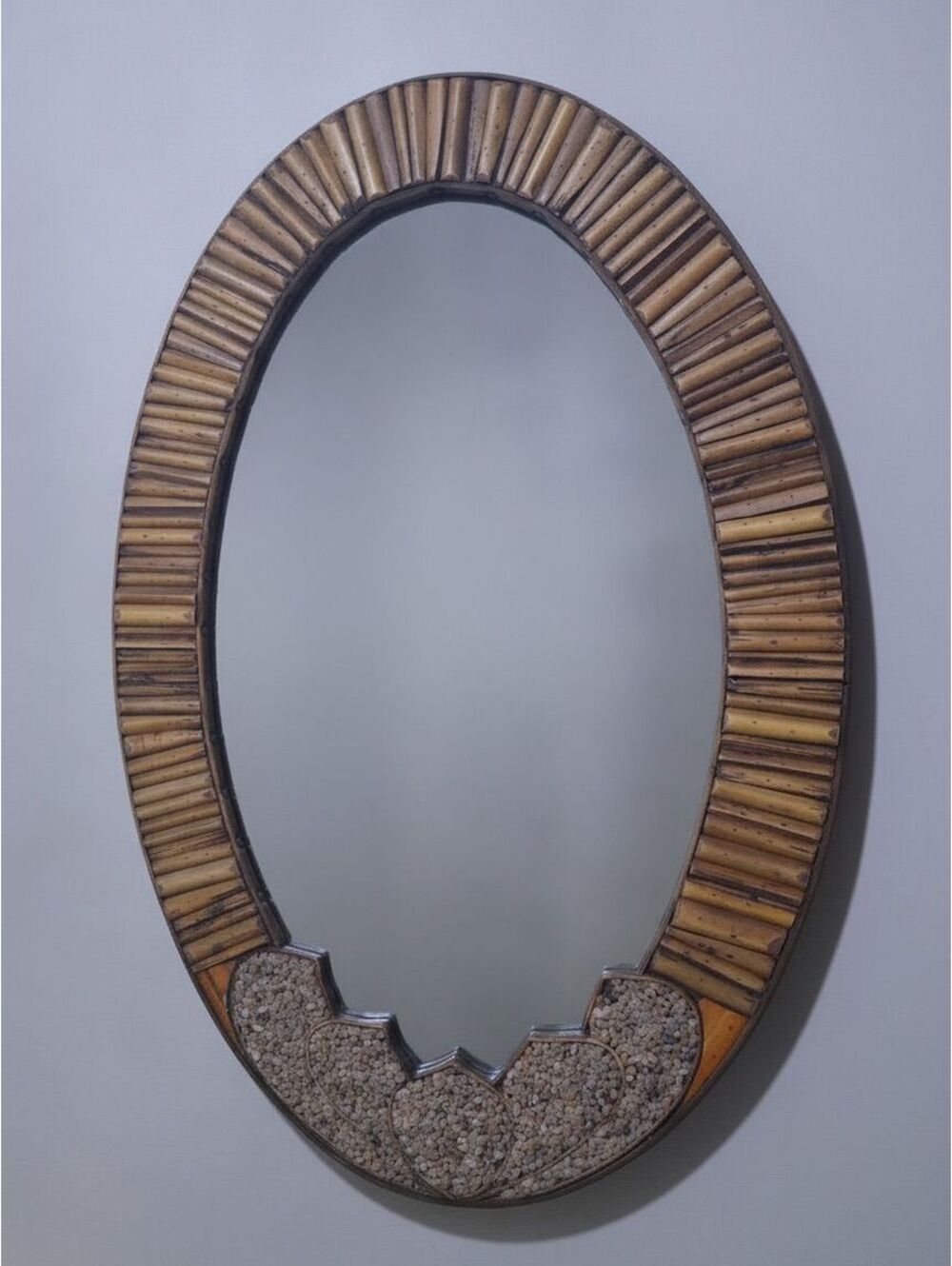 Vintage Oval Bamboo Pebble Wall Mirror Boho Coastal Tropical